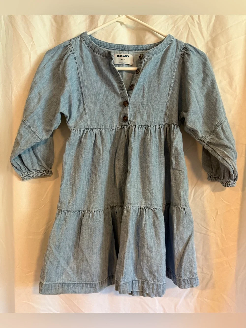 Old Navy Light Blue Denim Tiered Dress with Button Placket